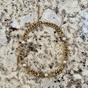 Coach Bronze Gold Chain Necklace with Pearls and Logo C